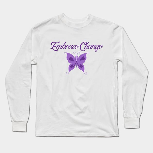 Eating Disorder Recovery Merch Purple Ribbon Butterfly Embrace Change Long Sleeve T-Shirt by InnerMagic